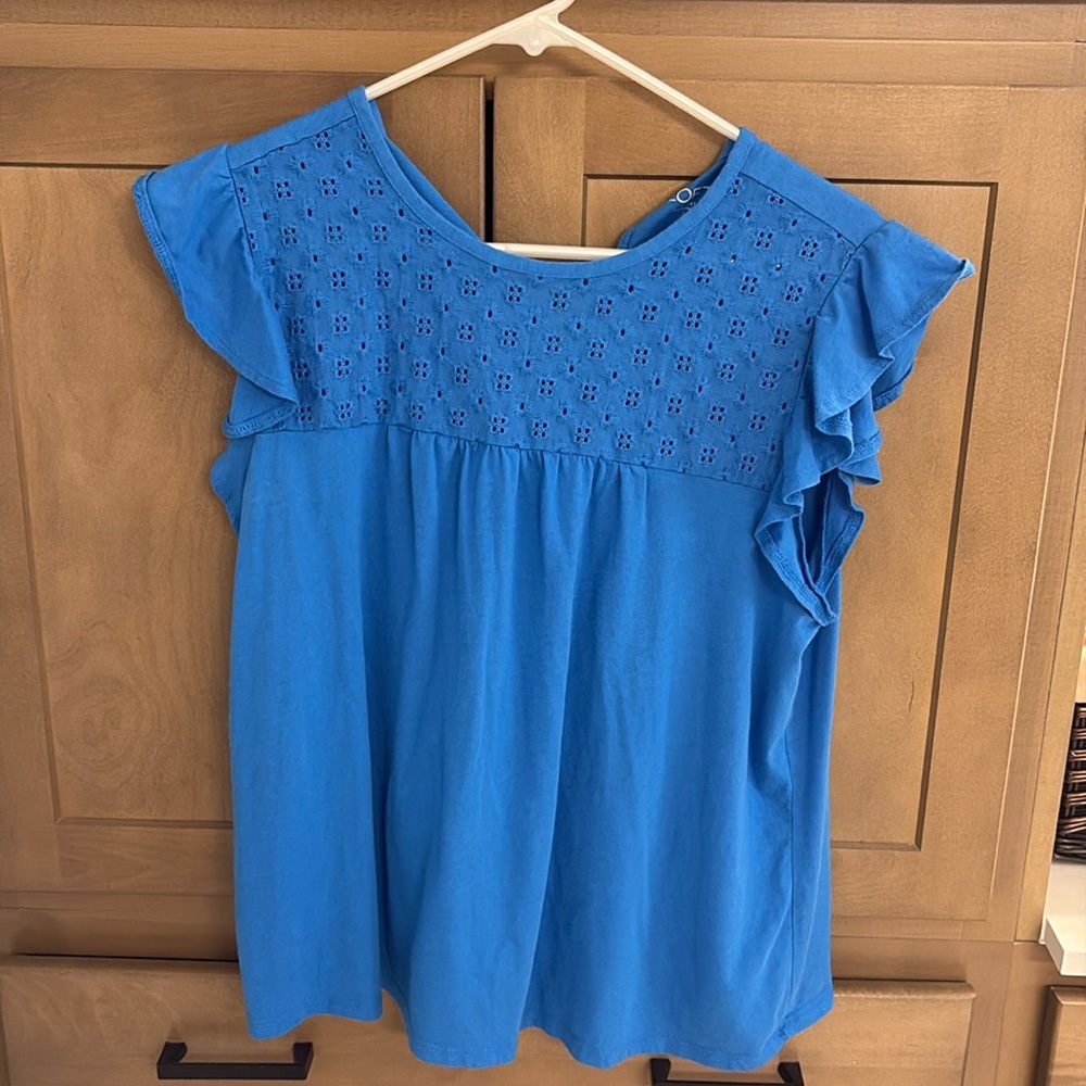 Loft blue cotton embellished top. Large
